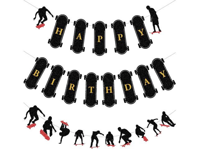 Tatuo 3 Pieces Skateboard Party Decoration Skateboard Birthday Banner for Party Supplies Skateboarding Action Hanging Decor Extreme Skateboarding...
