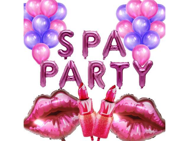 32 Pcs Spa Party Balloons Pink Spa Theme Birthday Party Supplies Lip Lipstick Cosmetics Balloons Decorations for Girls Spa Day Makeup Party (rose red)