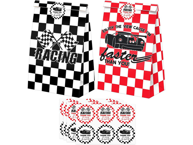 24 Pack Race Car Party Candy Favor Bags with Stickers, Race Car Goodie Gift Treat Bags Race Car Themed Birthday Party Supplies
