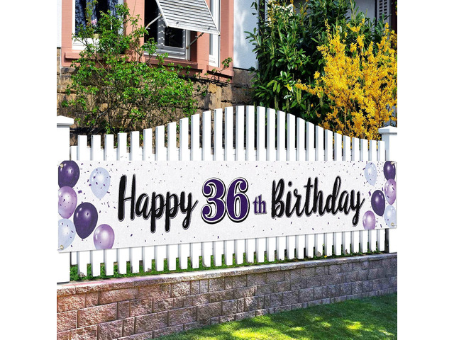 Happy 36th Birthday Decorations,36th Purple Balloon Large Birthday Hanging Banner Sign,36 Years Old Bday Party Supplies.