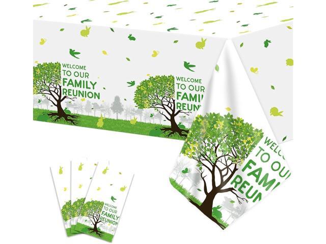OBUSATT 3Pcs Family Reunion Party Decorations Family Tree Reunion Tablecloths 54 x 108 Inch Green Tree Plastic Table Cover Disposable Rectangle...