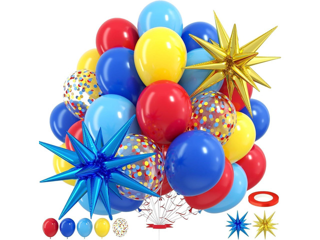 Red Blue Yellow Balloons,Carnival Birthday Party Balloons with Foil Star Balloon, for Boy Girls Birthday Baby Shower Carnival Theme Party Supplies