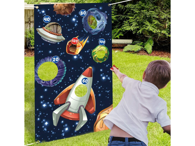 Outer Space Toss Games Banner Backdrop Indoor or Outdoor Galaxy Theme Birthday Party Decorations Supplies for Adults Family
