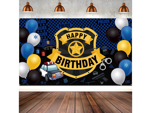 Irenare Police Happy Birthday Party Decorations Police Car Party Decor Supplies Large Badge Banner Backdrop Wall Birthday Party Wall Background...