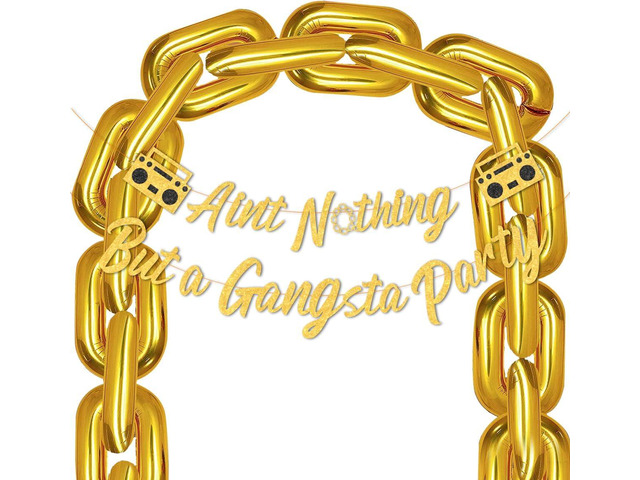 Hip Hop Party Decorations, Glitter Ain't Nothing But a Gangsta Banner Jumbo Chain Balloons, Hippie Retro Disco Theme 70s 80s 90s Birthday Party Decor