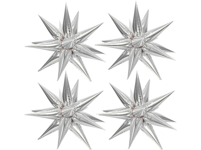 50 Pcs Silver Foil Cone Star Balloons Big 26 inch Silver Explosion Star Mylar Balloons 12 Point 3D Starburst Star Balloons for Party Supplies...