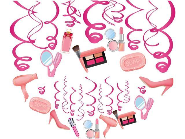 30Ct Spa Day Hanging Swirl Decorations, Makeup Party Supplies, Nail Birthday Theme Favors Set, Make Up Kids Paper Decor for Girl, Women