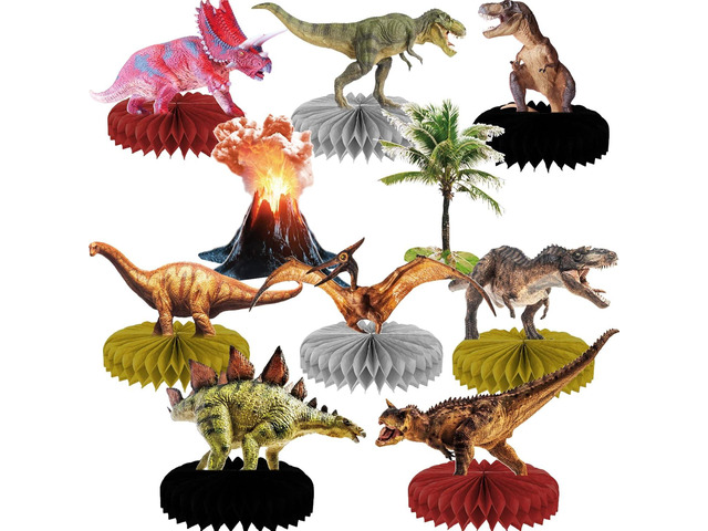 Tevxj 10 Pcs Dinosaur Centerpieces for Birthday Party 3D Dino Honeycomb Table Decorations Dinosaur Safari Jungle Animal Theme Baby Shower Table...