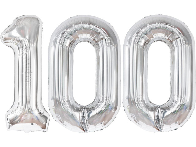KatchOn Silver 100 Balloon Number - 40 Inch 100th Birthday Decorations 100K Balloons for Social Media Birthday Party Supplies