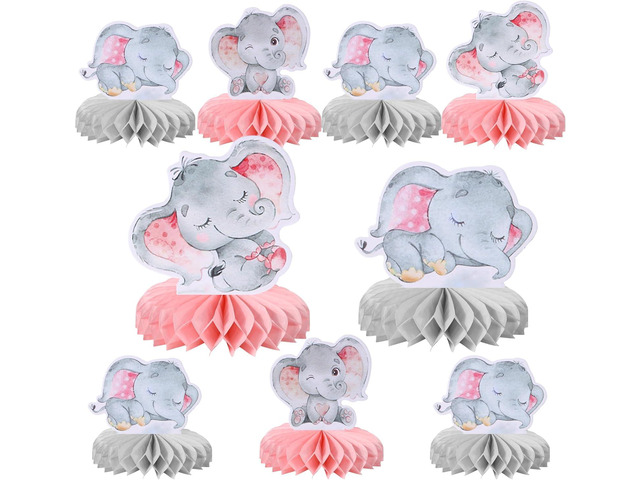 6 PCS Pink Elephant Honeycomb Table Centerpiece It's a Girl Baby Shower Table Toppers Honeycomb Centerpieces for Elephant Theme Gender Reveal Baby...