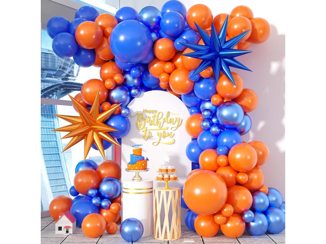 Orange and Blue Balloon Arch Garland Kit, Royal Blue Metallic Gold Orange Balloons with Star Foil Balloons for Boy Men Birthday Party Graduation...
