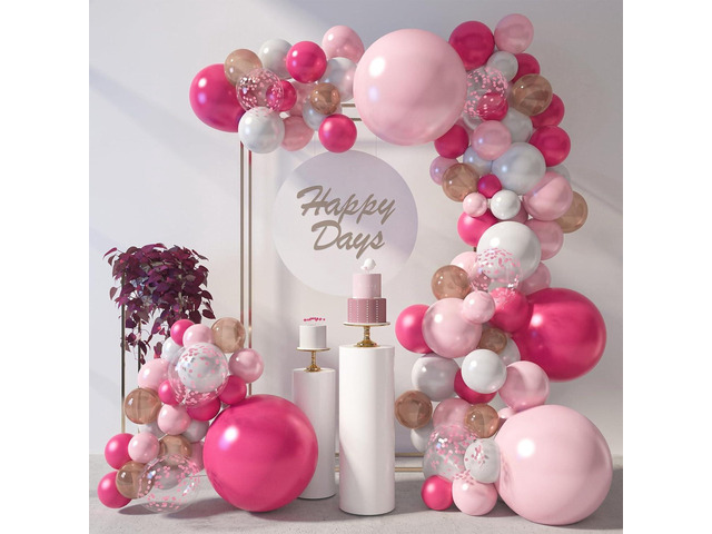 LovesTown 150 PCS Pink Rose Gold White Balloons Different Size of 18 12 10 5 Inch, Pink Confetti Balloons with Ribbons for Confession Proposal...
