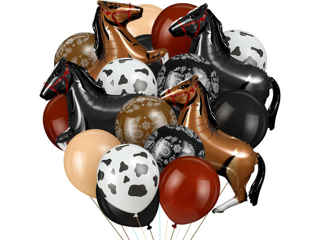 Hungdao 52 Pcs Western Party Horse Balloons Cowboy Decoration Kit Dark Rodeo Farm Bandana Cowgirl Foil Latex Balloons Bulk for Baby Shower Birthday...