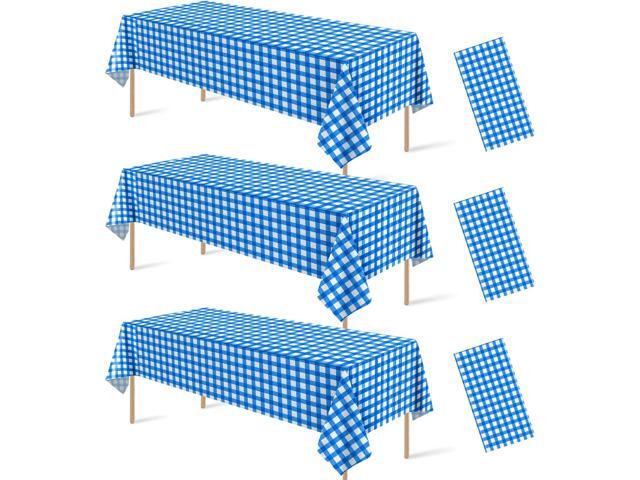 3Pcs Blue and White Gingham Tablecloth Decorations, Disposable Plastic Blue Checkered Tablecloth Buffalo Plaid Table Cover for Baby Shower Bridal...