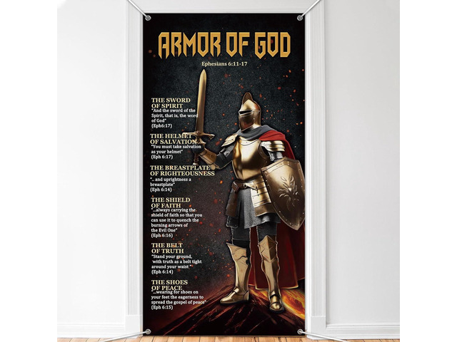 Blulu Armor of God Door Cover 71 x 35 Inch Armor Knight Door Banner Fabric Medieval Themed Wall Sign Christian Catholic Knight Photo Background...