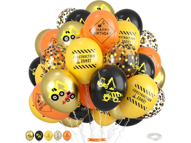 Construction Balloons, 12 Inch Gold Black Yellow Orange Confetti Balloons for Boy Baby Shower Construction Themed Birthday Truck Party Graduation...