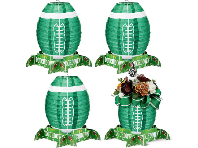 Mudder 4 Pcs Football Paper Lantern Sports Fan Party Decor Table Centerpiece Set Football Game Lantern with Stand Pieces for Game Day Tailgates...