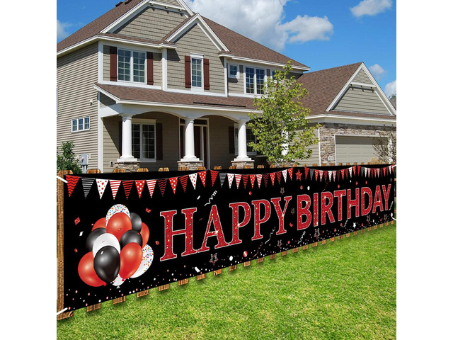 Red and Black Happy Birthday Banner Decorations, Large Red Black Happy Birthday Yard Banner Sign Party Supplies for Men Women, 16th 21st 30th 40th...
