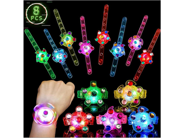 SCIONE 8 Pack LED Light Up Fidget Spinner Bracelets, Glow in The Dark Party Supplies Party Favors for Kids 4-8 8-12, Birthday Gifts, Treasure Box...