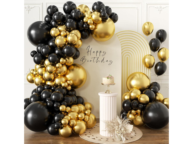 KALOR Metallic Gold and Black Balloons 110 Pcs Different Sizes 18 12 10 5 Inch Latex Balloons Kit for Graduations Party Decorations New Year Party...