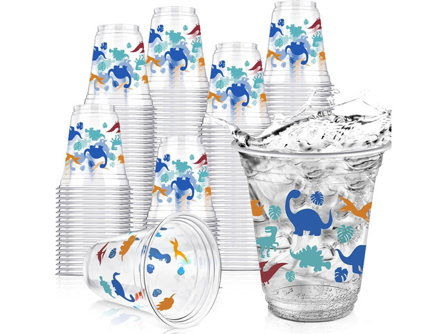 50 Pcs Dinosaur Cups 12 oz Disposable Plastic Cups Dino Tumbler for Dinosaur Birthday Party Supplies Decorations, Multi Color