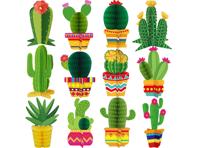 Zonon 12 Pcs Cactus Party Decorations Mexican Fiesta Honeycomb Table Centerpieces Mexico Garland Cutouts Decor for Fiesta Baby Shower Favor Cactus...