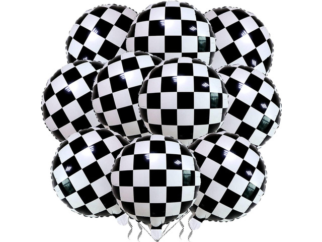 12 Pack 18 Inch Checkered Racing Balloons Helium Foil Mylar Black and White Checkered Balloons for Race Car Themed Party Birthday Festival...