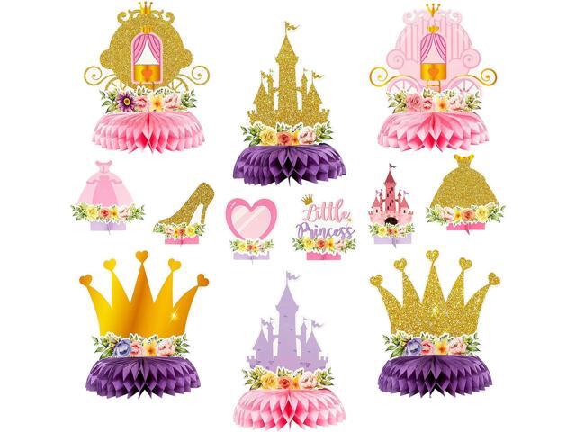12Pcs Floral Princess Party Honeycomb Centerpieces Princess Theme Party Decorations Supplies Pink and Gold Castle Crown Carriage Baby Shower...