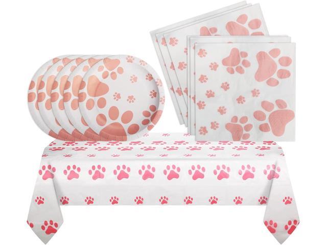 Dog Birthday Decorations, Puppy Party Supplies, 20 Plates and 20 Napkin and 1 tablecloth, Puppy Theme Birthday Party Decoration for Girl