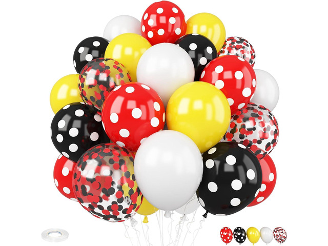 Cartoon Balloons,30pcs 12inch White Yellow Red Black Polka Dot Latex Balloons for Boys Girls Cartoon Theme Birthday Party Supplies Baby Shower...