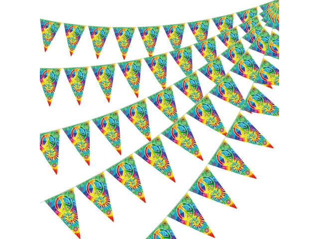 5 Packs 60's Tie Dye Pennant Banner, Birthday Flag Pennant Bunting Banner Groovy Peace Sign Party Accessory for 60s 70s Theme Hippie Carnival...