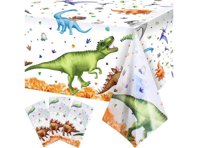 Tatuo 3 Pcs Watercolor Dinosaur Tablecloth 54 x 108 Inch Dinosaur Birthday Party Plastic Table Cover Decoration Disposable Waterproof Dino Table...