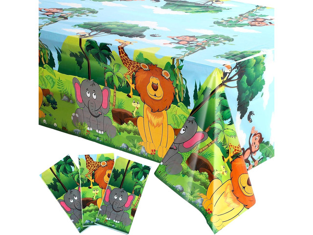 Tatuo 3 Pcs Jungle Animal Party Tablecloth 54 x 108 Inch Safari Animals Table Cover Plastic Zoo Jungle Wild Creatures Printed Disposable Tablecloth...