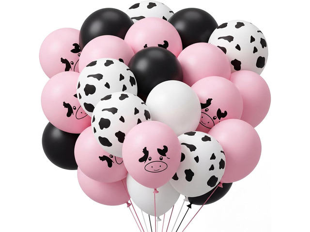 Sumind 100 Pcs Pink Cow Balloons 12 Inch Cow Print Balloons Pastel Pink Helium Latex Balloon for Western Cowboy Cowgirl Rodeo Farm Animal Theme...
