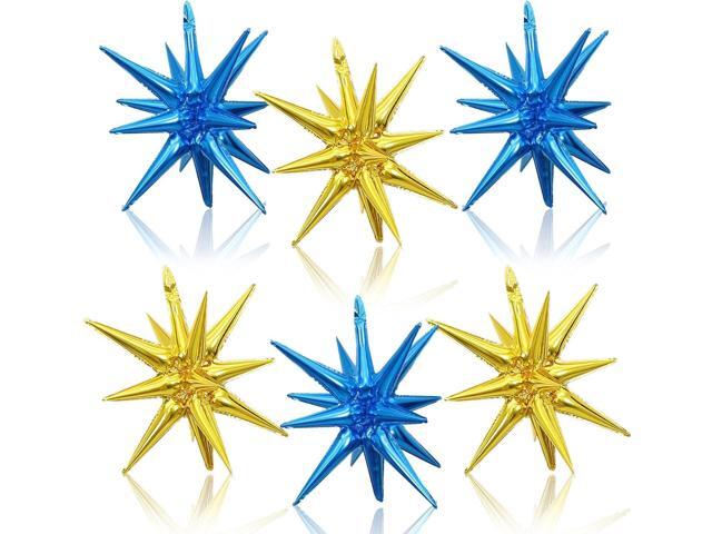 Blue Gold Star Balloons, 22 Inch Blue and Gold Foil Explosion Star Balloons, Large Cone Spike Balloon for Birthday Graduation Wedding Anniversary...