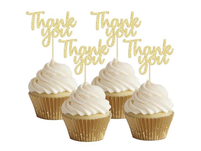 Gyufise 36Pcs Gold Glitter Thank You Cupcake Toppers Thank You Cupcake Picks for Birthday Anniversary Thanksgiving Day Wedding Bridal Party...
