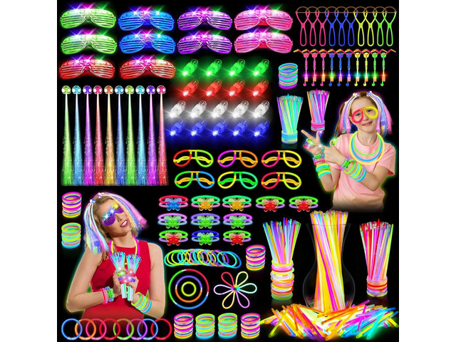OLUPP Glow in the Dark Party Supplies, 264 PCS Light Up Party Favors with LED Glasses,Glow Sticks,Finger Lights,LED Hair Clips,Slingshot,Glasses...