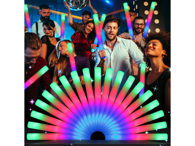 wellent 64 Pack Foam Glow Sticks, Bulk LED Foam Sticks, Foam Light Up Sticks with 3 Mode Colorful Flashing, Glow Party Supplies, Glow Sticks Bulk...