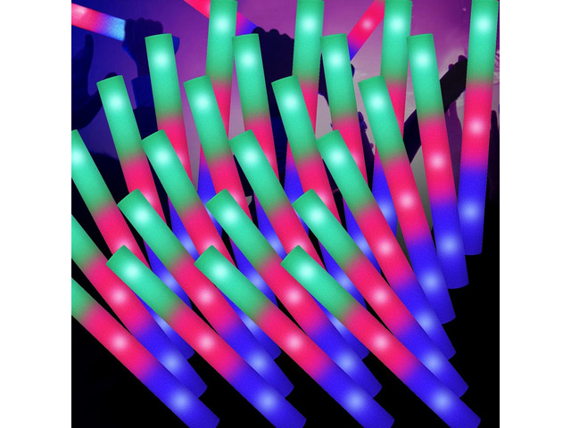 SHQDD 100PCS LED Foam Sticks, Foam Light Up Sticks with 3 Modes Colorful Flashing, Glow in Dark Party Supplies, Glow Stick Bulk Party Pack for...