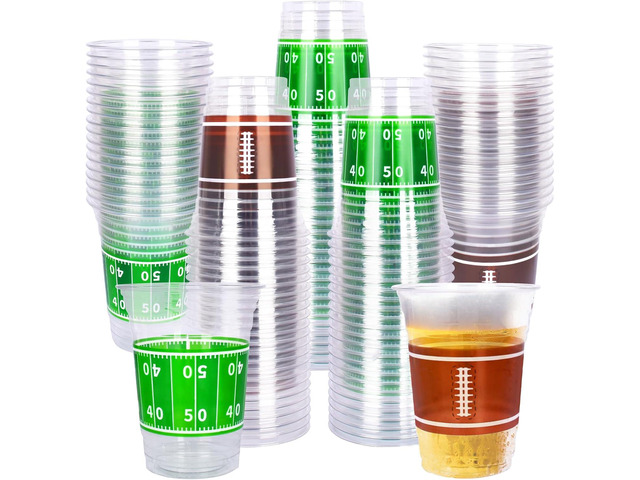 Gatherfun 100 Pcs 16oz Football Plastic Cups - Football Parties and Tailgate Events, Disposable & Convenient - Ideal Party Supplies & Party Favors...