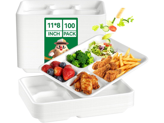 JOLLY CHEF Compostable Compartment Paper Plates * [ ] Heavy Duty White Divided Disposable Plate Eco-Friendly Biodegradable Food Tray for Party...