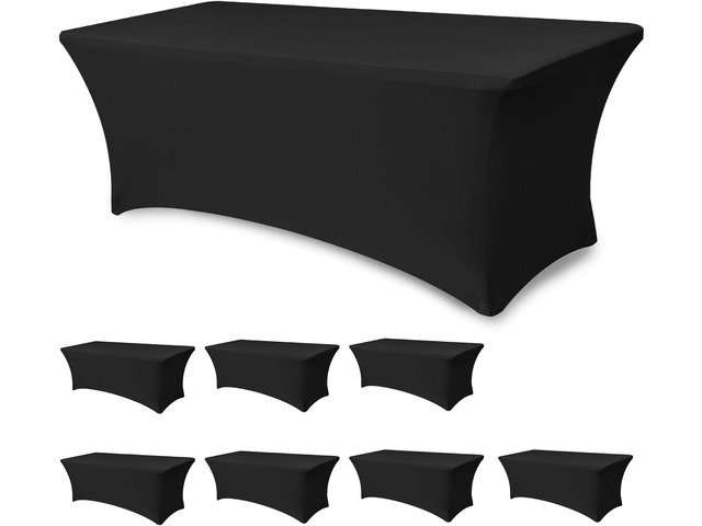 Table Cloths for 6 Foot Rectangle Tables-8 Pack Black Fitted Stretch Table Cover-Spandex Elastic 6ft Folding Tablecloth for Party Vendor Booth...