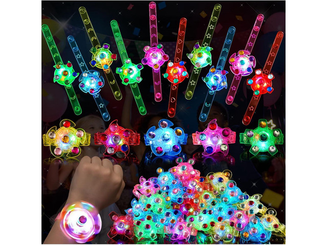 SCIONE 48 Pack LED Light Up Fidget Spinner Bracelets, Glow in The Dark Party Favors for Kids 4-8 8-12, Treasure Box Toys for Classroom, Birthday...