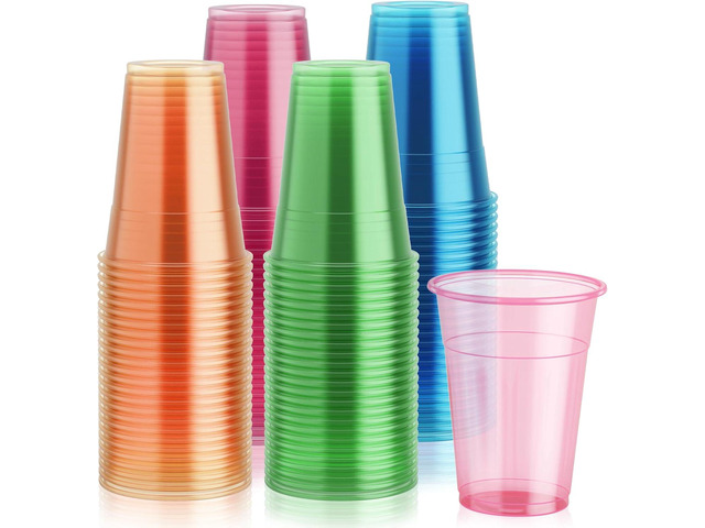 Lilymicky 100 Pack 16 oz Plastic Cups, Neon Glowing Plastic Party Cups, Assorted Neon Colors for Parties, Carnivals, and Any Events