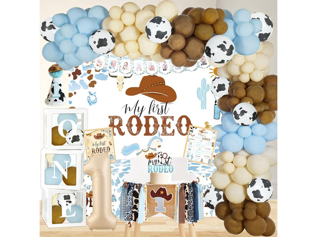 YJDFWAUT Cowboy 1st Birthday Party Decorations, My First Rodeo Party Supplies, Cowboy 1st Bday Balloon Arch Balloon Box Photo Banner Highchair...
