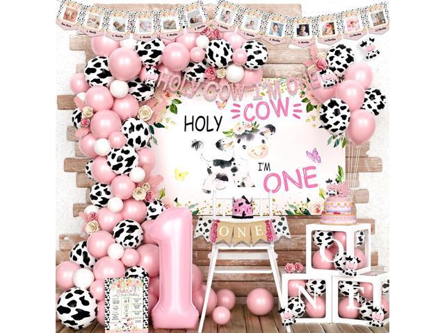 Holy Cow I'm One Birthday Decorations, 1st Birthday Decorations Girl, Cow First Birthday Party Supplies Girl, Cow Print One Year Old Birthday...