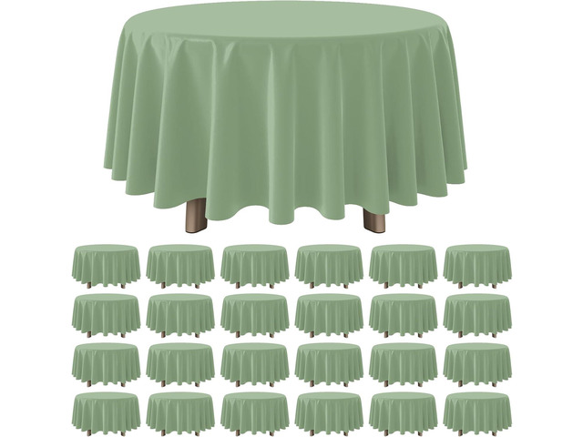 24pcs Sage Green Plastic Tablecloths Round Light Green Tablecloth Waterproof Disposable Round Sage Table Cover for Birthday Bridal Wedding Baby...