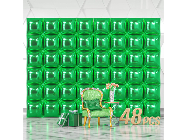NISOCY 48PCS Green Square Foil Balloons Wall Backdrop Double Sided Green Christmas Balloons Tunnel Arch Kit for Baby Shower Birthday Anniversary...