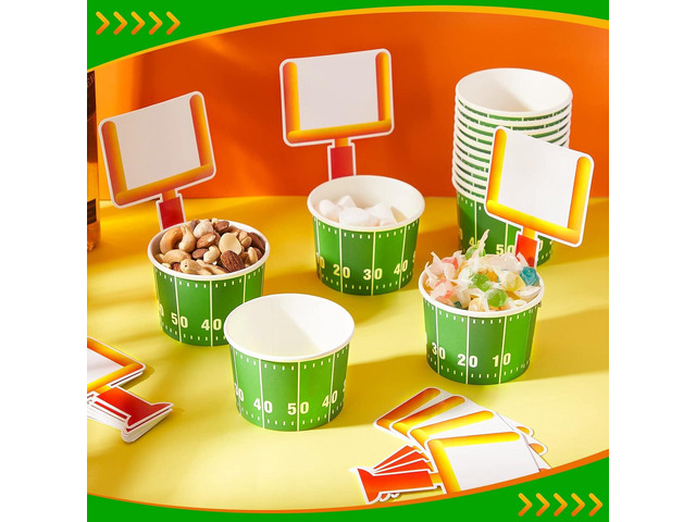Suclain 24 Set Football Bowls Snacks Paper Cups Disposable Football Party Decorations Supplies Favors with Tailgate Cards for Kids Tailgate Games...