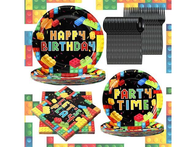 100 Pcs Building Block Party Supplies Building Block Party Plates Napkins Tableware Building Block Party Decoration Favor for Building Block Party...